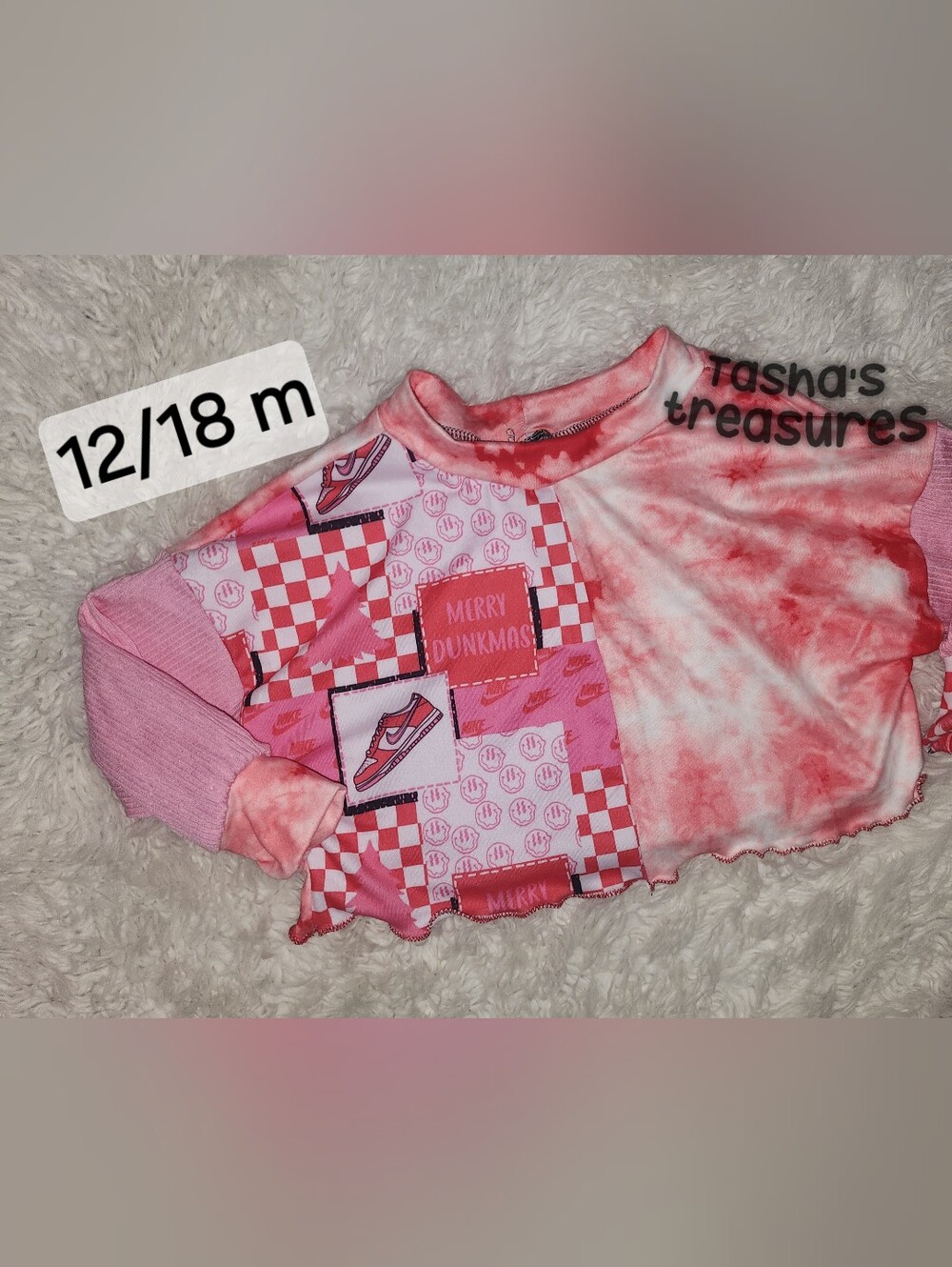 Nike Pink Tie-Dye 'Merry Dunkmas' Patchwork Crop Top Tie Dye Christmas 12/18m